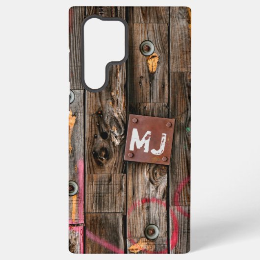 Monogrammed Industrial Rustic Wood Pattern Samsung Galaxy Hoesje (Achterkant)