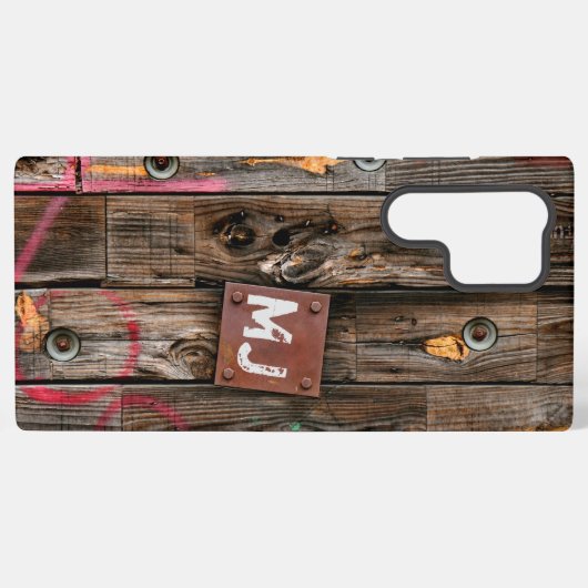 Monogrammed Industrial Rustic Wood Pattern Samsung Galaxy Hoesje (Achterkant horizontaal)