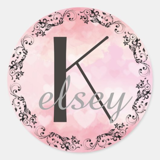 Monogrammed Initiaal Black en Pink Letter Sticker (Voorkant)
