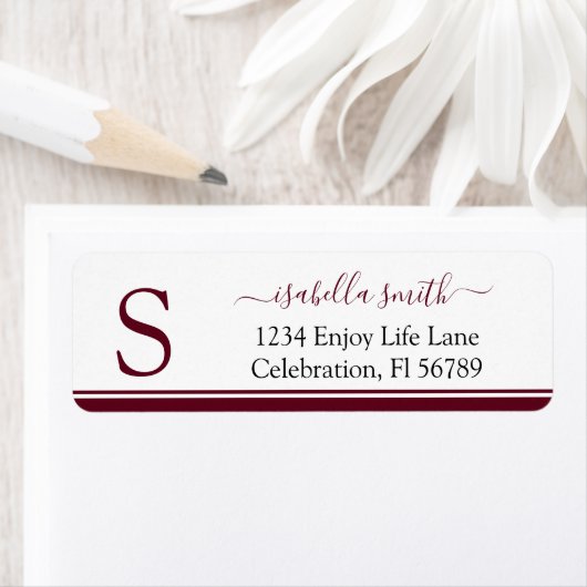 Monogrammed Initiaal Burgundy Return Address Etiket (Insitu)