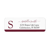 Monogrammed Initiaal Burgundy Return Address Etiket (Voorkant)