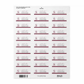 Monogrammed Initiaal Burgundy Return Address Etiket (Full Sheet)