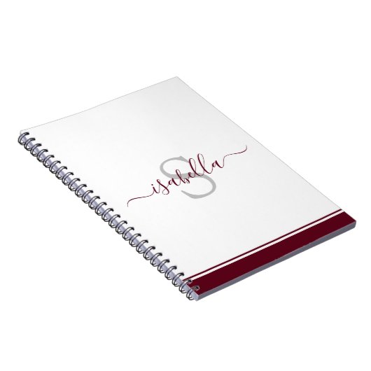 Monogrammed Initiaal Elegant Script Burgundy Notitieboek (Rechterzijde)