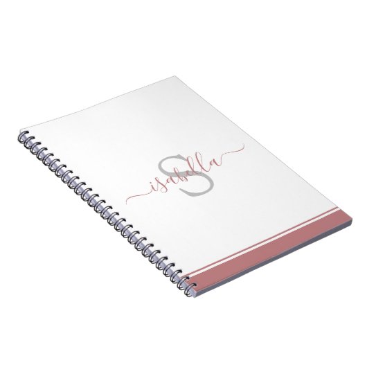 Monogrammed Initiaal Elegant Script Dusty Roos Notitieboek (Rechterzijde)