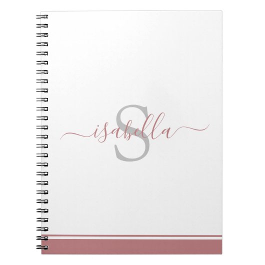 Monogrammed Initiaal Elegant Script Dusty Roos Notitieboek (Voorkant)