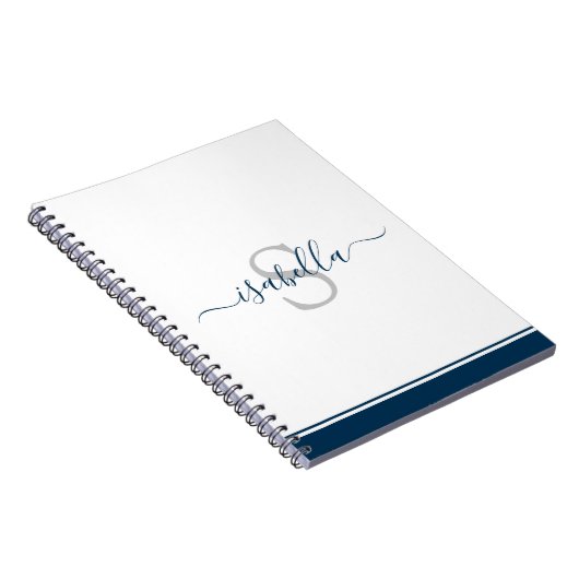 Monogrammed Initiaal Elegant Script Navy Blue Notitieboek (Rechterzijde)
