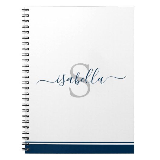 Monogrammed Initiaal Elegant Script Navy Blue Notitieboek (Voorkant)