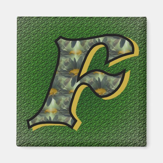 Monogrammed Initiaal F Black Daisies Magnet (Voorkant)