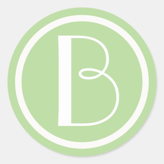Monogrammed Initiaal Groene en Witte Letter Sticke Ronde Sticker (Voorkant)