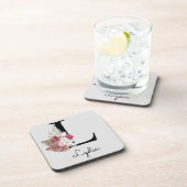 Monogrammed Initiaal M Pink Boho Floral Bier Onderzetter (Rechterzijde)