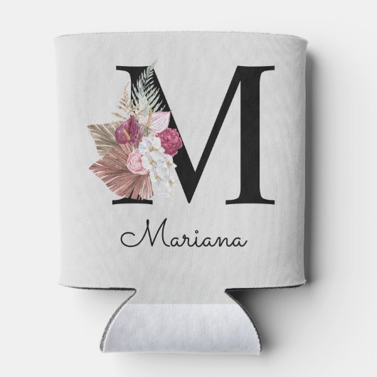 Monogrammed Initiaal M Pink Boho Floral Blikjeskoeler (Achterkant)