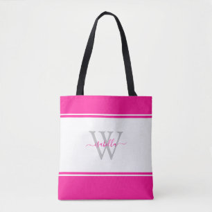 Monogrammed Initiaal Magenta Hot Pink Tote Bag