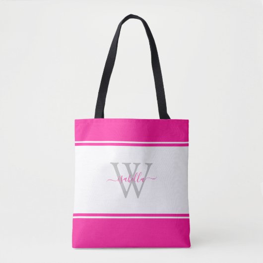 Monogrammed Initiaal Magenta Hot Pink Tote Bag (Voorkant)