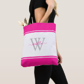 Monogrammed Initiaal Magenta Hot Pink Tote Bag (Dichtbij)