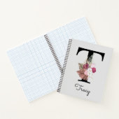 Monogrammed Initiaal T Pink Boho Girly Floral Notitieboek (Binnen)