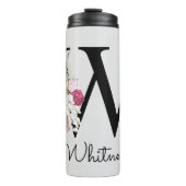 Monogrammed Initiaal W Pink Boho Girly Floral Thermosbeker (Voorkant)