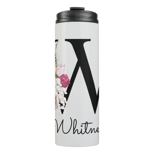 Monogrammed Initiaal W Pink Boho Girly Floral Thermosbeker (Voorkant)