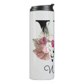 Monogrammed Initiaal W Pink Boho Girly Floral Thermosbeker (Gedraaid links)