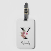 Monogrammed Initiaal Y Pink Boho Floral Bagagelabel (Voorkant (verticaal))