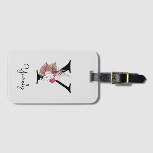 Monogrammed Initiaal Y Pink Boho Floral Bagagelabel (Voorkant (horizontaal))