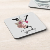 Monogrammed Initiaal Y Pink Boho Floral Bier Onderzetter (Linkerzijde)