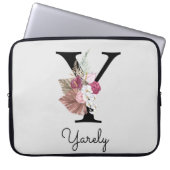 Monogrammed Initiaal Y Pink Boho Floral Laptop Sleeve (Voorkant)