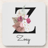 Monogrammed Initiaal Z Pink Boho Floral Bier Onderzetter (Voorkant)