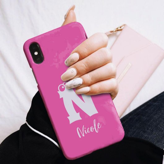 Monogrammed initial letter script name pink Case-Mate iPhone case