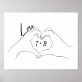 Monogrammed Initialen Love Heart Line Art Tekening Poster (Voorkant)