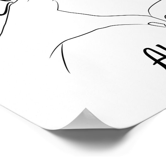 Monogrammed Initialen Love Heart Line Art Tekening Poster (Hoek)