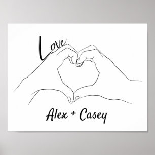 Monogrammed Initialen Love Heart Line Art Tekening Poster