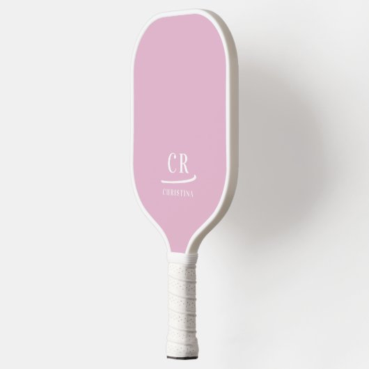 Monogrammed Initialen Naam Minimalist Roze & Wit Pickleball Paddle (Links)