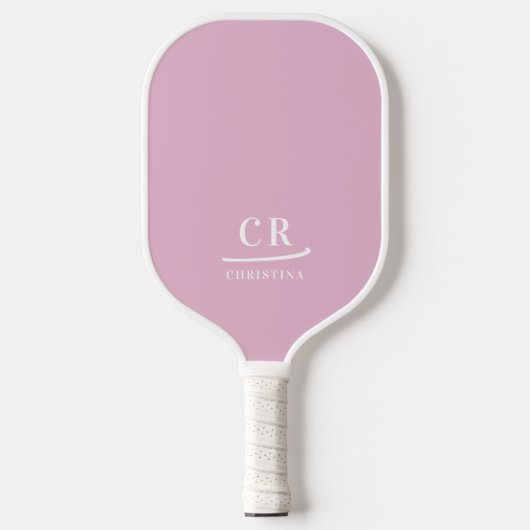 Monogrammed Initialen Naam Minimalist Roze & Wit Pickleball Paddle (Voorkant)