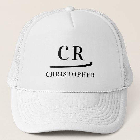 Monogrammed Initialen Naam Minimalist Zwart & Wit Trucker Pet (Voorkant)