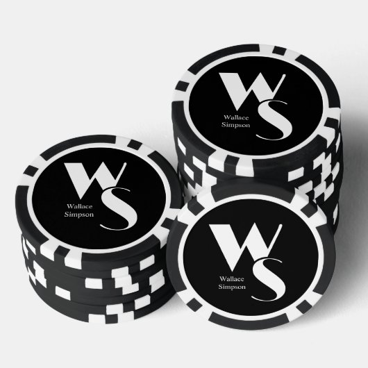Monogrammed Initialen Naam Zwart en Wit Spelen Poker Chips (Opstapeling)