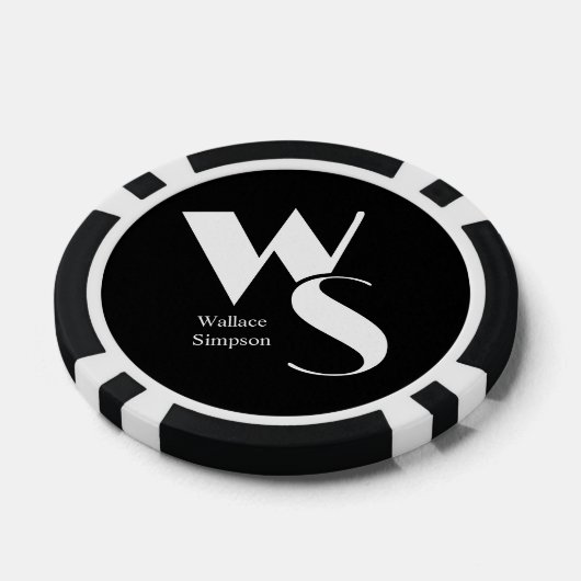 Monogrammed Initialen Naam Zwart en Wit Spelen Poker Chips (Enkel)