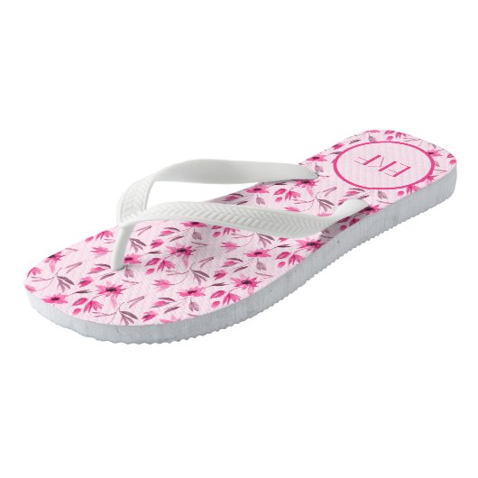 Monogrammed Initialen Pink Floral Women's Teenslippers (Schuin)