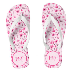 Monogrammed Initialen Pink Floral Women's Teenslippers
