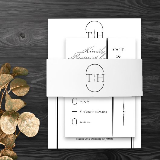 Monogrammed Initialen Witte Bruiloft Uitnodigingen Wikkel