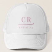 Monogrammed Initials Name Minimalist Pink & White Trucker Pet (Voorkant)