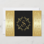 Monogrammed Invitation Black and Gold Floral Kaart (Voorkant)