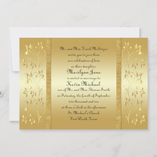 Monogrammed Invitation Black and Gold Floral Kaart (Achterkant)