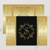 Monogrammed Invitation Black and Gold Floral Kaart (Voorkant / Achterkant)