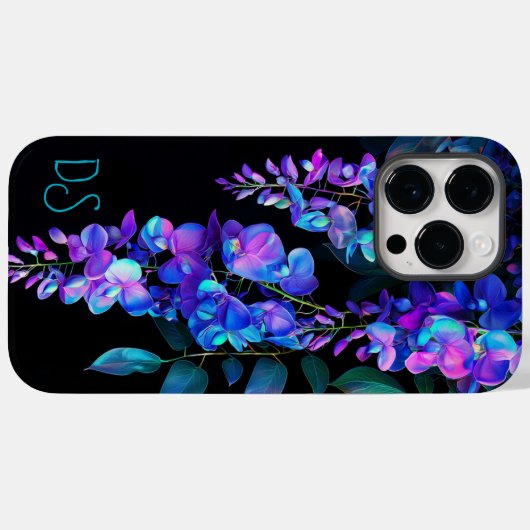Monogrammed iPhone 14 Pro Max hoesje bloemen (Achterkant (horizontaal))