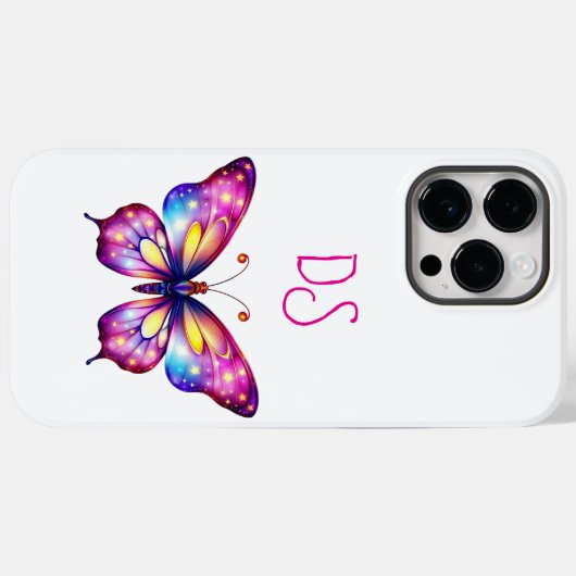 Monogrammed iPhone 14 Pro Max hoesje vlinder (Achterkant (horizontaal))