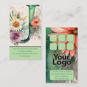 Monogrammed J Daisy Floral Waterverf Logo Punch Visitekaartje