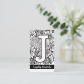 Monogrammed J Floral Zwart en Wit Bedrijf Logo Visitekaartje (Staand voorkant)