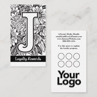 Monogrammed J Floral Zwart en Wit Bedrijf Logo Visitekaartje