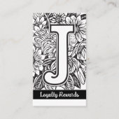 Monogrammed J Floral Zwart en Wit Bedrijf Logo Visitekaartje (Voorkant)