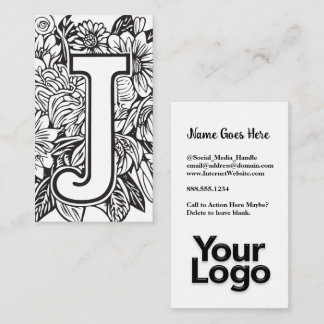 Monogrammed J Floral Zwart en Wit Bedrijf Logo Visitekaartje